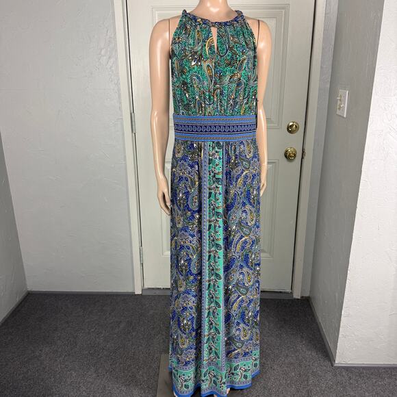 NEW Maggie London Stitch Fix Women's Dress 12 Maxi Floral Cornet Knit Navy T3-29 - Picture 1 of 11